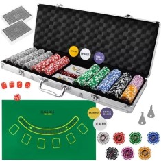 Set de poker cu 500 de jetoane cu greutate plăcută, 2 pachete de cărți, jetoane dealer&amp;#047;blinds și o servietă rezistentă din aluminiu