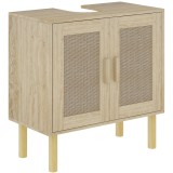 HOMCOM Mobila baie sub chiuveta mobilier sub chiuveta usi din rachita picioare din lemn de pin 2 nivele 60 x 30 x 60 cm stejar | Aosom Romania