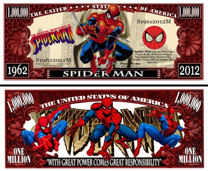 !!! SUA = FANTASY NOTE = SPIDERMAN - 2012 - UNC / SERIA SUPEREROI