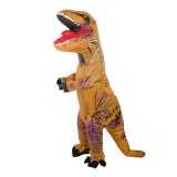 Costum dinozaur T-Rex gonflabil, cu ventilator si fermoar frontal, marime universala 150&ndash;190 cm, maro Household NewTrend