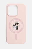 Karl Lagerfeld carcasă de telefon iPhone 14 Pro culoarea roz, KLHMP14LSCMKCRHP
