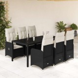 VidaXL Set bistro de grădină, 7 piese, cu perne, negru, poliratan