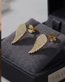 Cercei din Argint 925 Placat Aur Galben, Model Aripi Inger, Zirconiu Cubic, Pave, Pentru Femei
