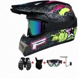 Set Cască Cross Rebel MX cu Mănuși, Ochelari, Cagulă și Suport de Perete pentru