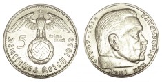 q408 GERMANIA NAZISTA 5 MARCI REICHS MARK 1936 F ARGINT EF