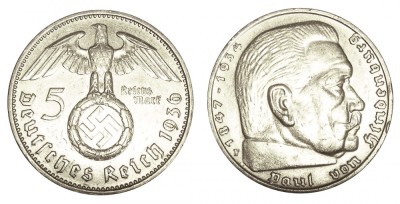 q408 GERMANIA NAZISTA 5 MARCI REICHS MARK 1936 F ARGINT EF foto