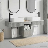 Cumpara ieftin Set dulap baie 3 buc. Gri Beton 130 x 41 x 80 cm Lemn prelucrat