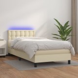Cumpara ieftin Pat cu arcuri, saltea și LED, crem, 90x200 cm, piele ecologică