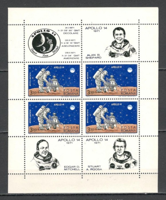 Romania.1971 Posta aeriana:Cosmonautica Apollo 14-Bl. YR.504