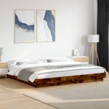 VidaXL Cadru de pat cu LED stejar fumuriu 200x200cm lemn prelucrat 3281074