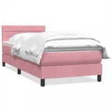 Cumpara ieftin Pat box spring cu saltea, roz, 80x220 cm, catifea