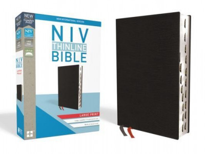 NIV, Thinline Bible, Large Print, Bonded Leather, Black, Indexed, Red Letter Edition foto