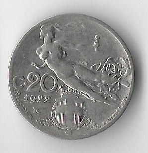 Moneda 20 centesimi 1922 - Italia foto