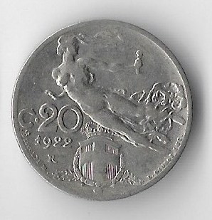Moneda 20 centesimi 1922 - Italia
