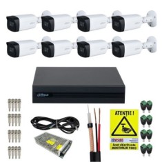 Kit supraveghere Dahua 8 camere 2MP IR 40m Lentila 2.8mm IP67, DVR 8 canale 1080N/720p, Accesorii montaj + Autocolant Rovision SafetyGuard Surveillanc