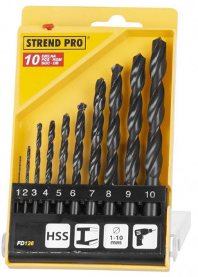 Set de burghie Strend Pro FD126, 10 piese, 1-10 mm, HSS, pentru metal foto