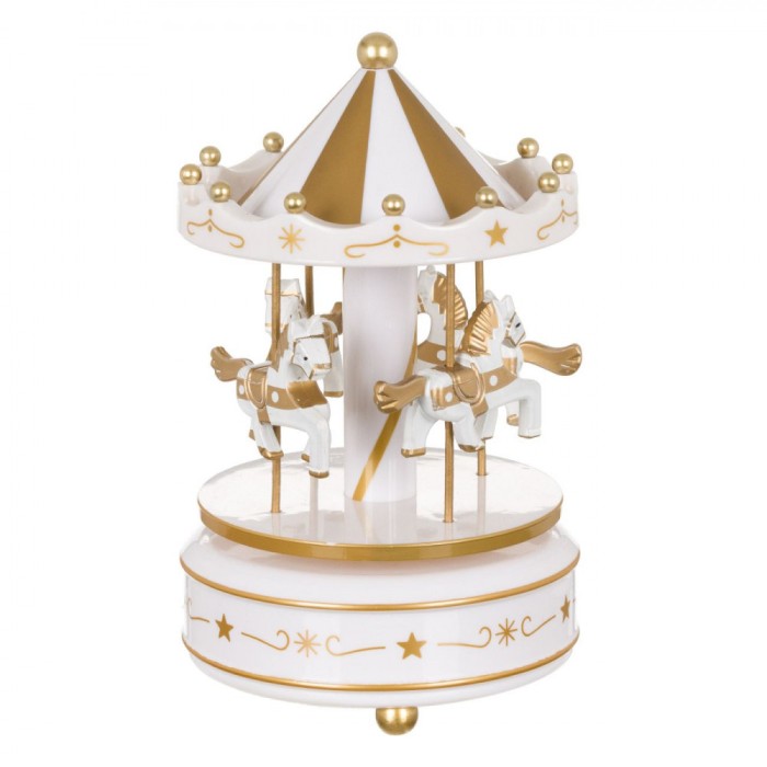Carusel Muzical Crăciun, Model Alb, Plastic, &Icirc;nălțime 18cm, Diametru 11cm