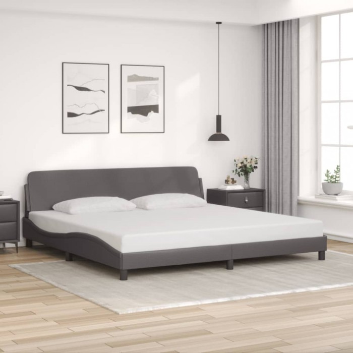 vidaXL Cadru de pat cu tăblie, gri, 200x200 cm, piele ecologică 373261