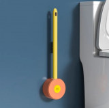 Perie din silicon rotunda de WC cu suport si prindere perete cu cap flexibil