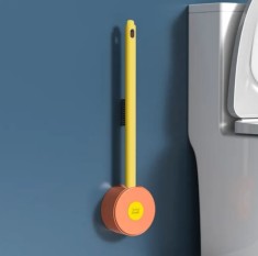 Perie din silicon rotunda de WC cu suport si prindere perete cu cap flexibil foto