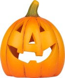 Decoratiune dovleac Halloween vesel din teracota, 13x10x15 cm