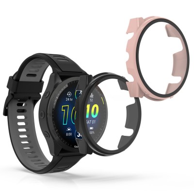 Set 2 Huse Kwmobile cu sticla securizata pentru Garmin Forerunner 965, Negru/Roz, Plastic, KWM0000194R004C foto