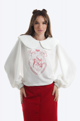 Bluza din bumbac cu maneca lunga si broderie Kiss Me foto