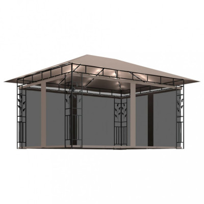 Pavilion cu plasă anti-ț&amp;acirc;nțari&amp;amp;lumini LED,gri taupe, 4x3x2,73 m foto