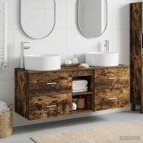 Cumpara ieftin Set dulap baie 3 buc. Stejar fumuriu 129 x 44,5 x 80 cm