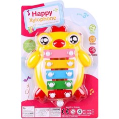 Xilofon cu 5 note muzicale pentru copii, jucarie interactiva cu animalut, betisor inclus, 17x14 cm - Multicolor