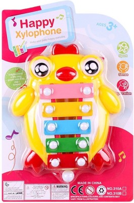 Xilofon cu 5 note muzicale pentru copii, jucarie interactiva cu animalut, betisor inclus, 17x14 cm - Multicolor foto
