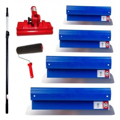 Set 4 gletiere profesionale, inox, 25, 40, 60, 80 cm, suport, maner prelungitor 1.2-2.2 m, rola gletuit, Ergolite
