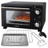 Mini Cuptor Electric Esperanza 800W, 10L, Temperatura Reglabila 90&ndash;230&deg;C, Timer 30 min, Accesorii Incluse (Tava + Gratar), Ideal Spatii Mici, Negru