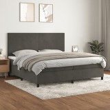 Cumpara ieftin Pat box spring cu saltea, gri &icirc;nchis, 200x200 cm, catifea