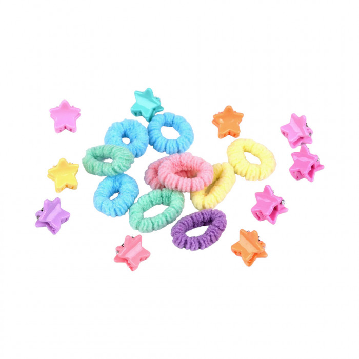 Set 20 accesorii par fetite Crisalida, elastice si agrafe stelute, Multicolor