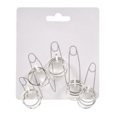 Set 15 Inele Dama cu Model Strass, Argintii - Marime: M L
