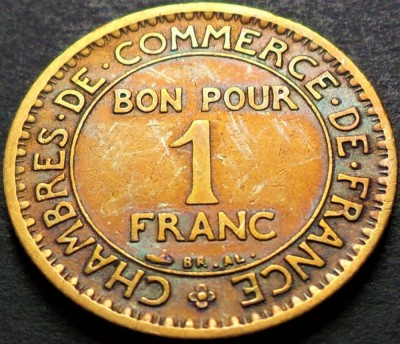 Moneda istorica (BUN PENTRU) 1 FRANC - FRANTA, anul 1922 * cod 4420 foto