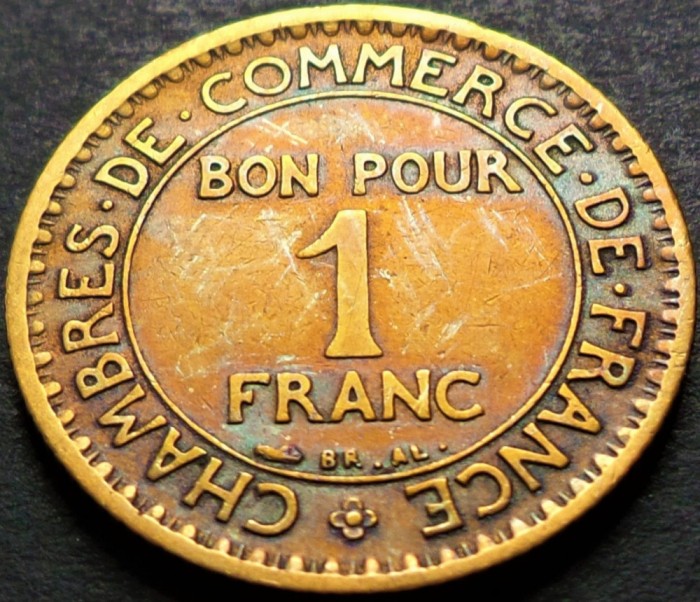 Moneda istorica (BUN PENTRU) 1 FRANC - FRANTA, anul 1922 * cod 4420