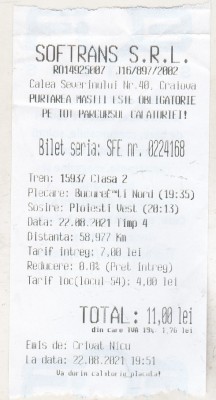 bnk div Softrans SRL - bilet tren 2021 foto
