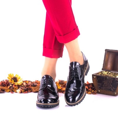 Oferta marimea 38,40 - Pantofi dama casual din piele naturala lacuita cu siret - LNA239NL foto