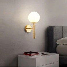 Aplica de perete, dulie E14, 1 glob alb, 230V, corp auriu, max 60w