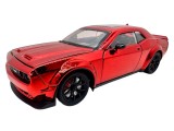 Macheta Dodge Challenger rosu cromat SRT 1:24 replica metal lumini si sunete, usi deschise