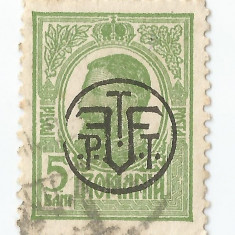 România, LP 71.I/1918, Carol I "Tipo." cu supr. monogramă P.T.T-FF, eroare, obl.