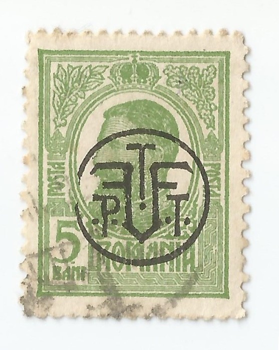 Rom&acirc;nia, LP 71.I/1918, Carol I &quot;Tipo.&quot; cu supr. monogramă P.T.T-FF, eroare, obl.