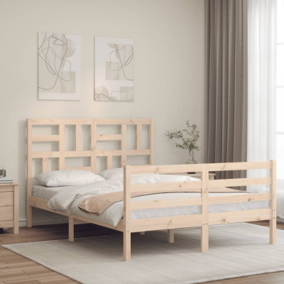 vidaXL Cadru de pat cu tăblie, dublu mic, lemn masiv foto