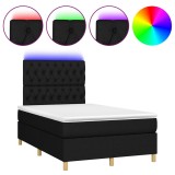 Cumpara ieftin Pat cu arcuri, saltea si LED, negru, 120x190 cm, textil
