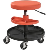 HOMCOM Taburet de Atelier Reglabil 40-51cm, Capacitate 135kg, cu Rotile Pivotante si Tavi Unelte, Otel, Portocaliu