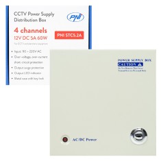 Aproape nou: Sursa alimentare CCTV PNI STC5.2A, 12V, 5A, 60W, 4 iesiri, in cutie me