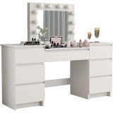 Masa de toaleta/machiaj, alb, cu oglinda si LED-uri, Antonia, 155x42x135 cm GartenVIP DiyLine