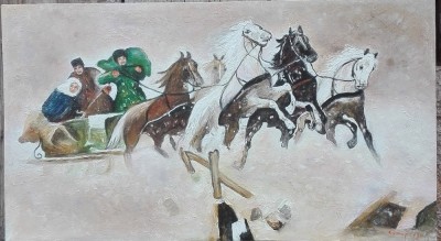 Tablou sanie cu cai semnat Cimpoesu. foto